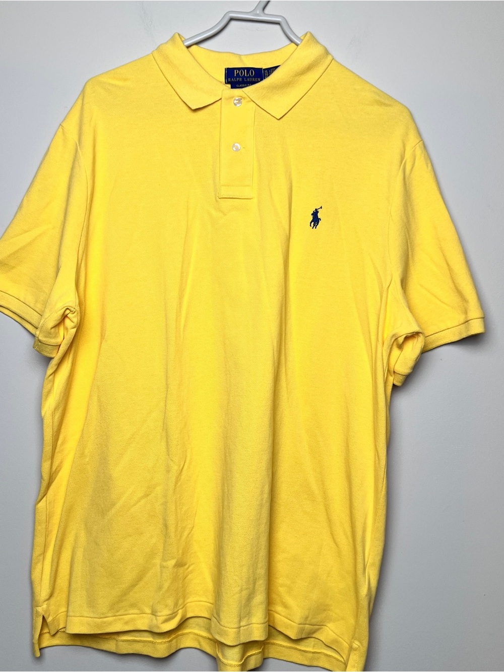 Polo Ralph Lauren Yellow Polo short sleeve blue embroidered pony XL classic fit